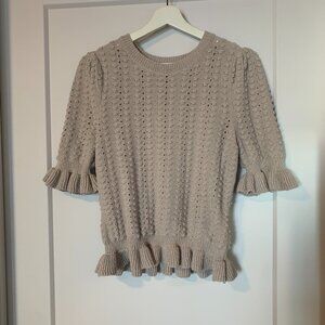 International Concepts Cream Stitch Knit Pullover Sweater Ruffled Hem & Cuffs